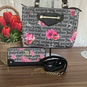 Juicy Couture Black and Pink Shoulder Bag With Matching Zip Around Wallet